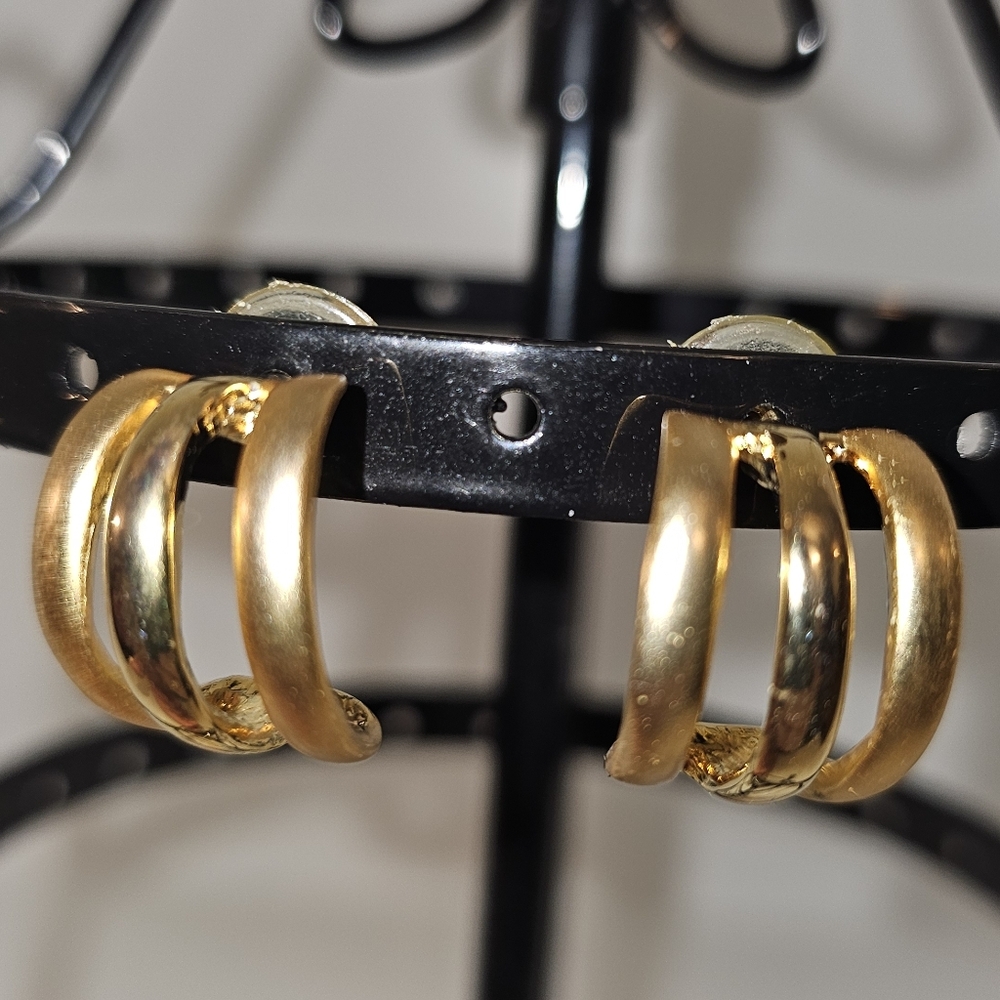 Triple Band Golden Hoop Earrings
